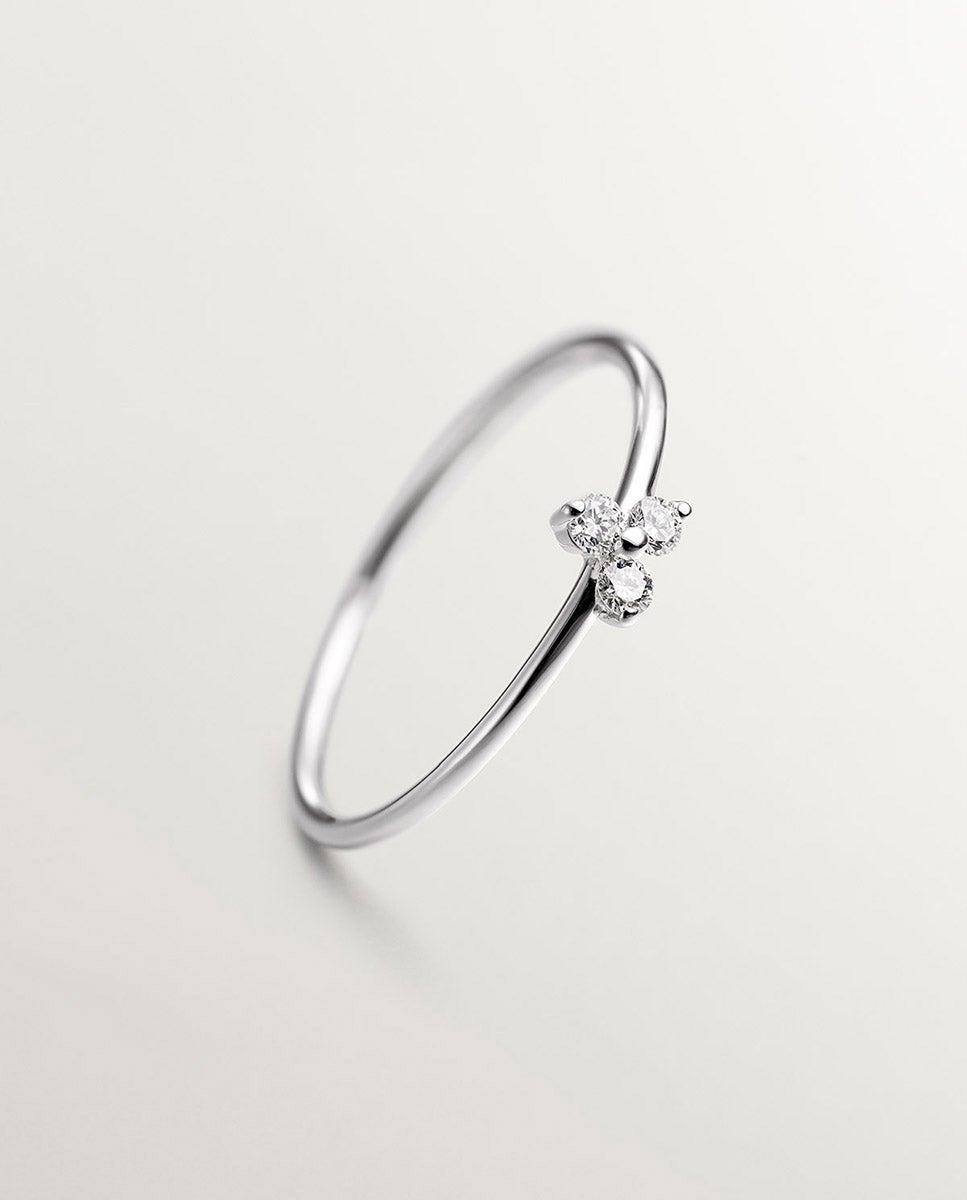 Anel de Ouro Branco de 18k com Diamantes Branco-5