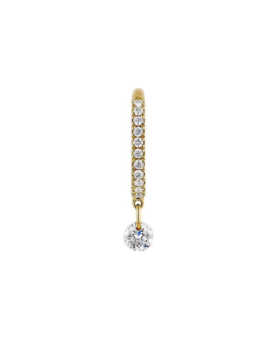 Brinco Individual de Argola Pequena de Ouro Amarelo 18k com Diamantes Branco-1