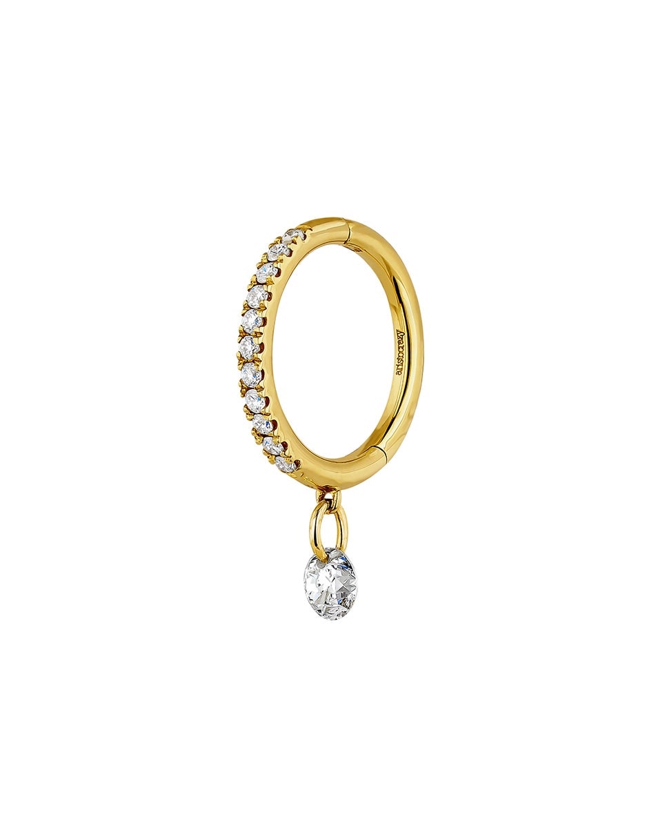 Brinco Individual de Argola Pequena de Ouro Amarelo 18k com Diamantes Branco-3