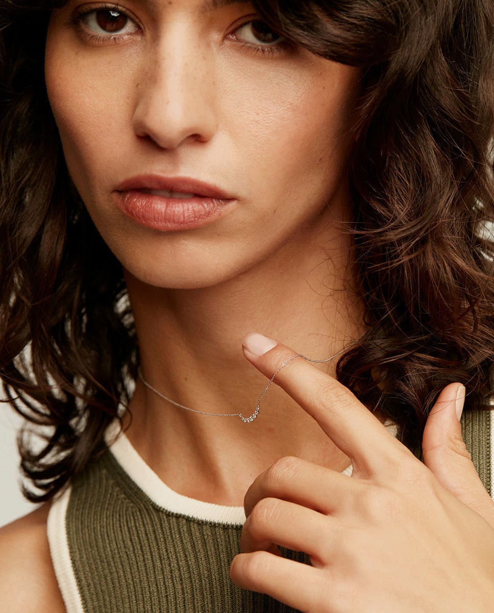 Colar de Ouro Branco de 18K com Diamantes Branco-2