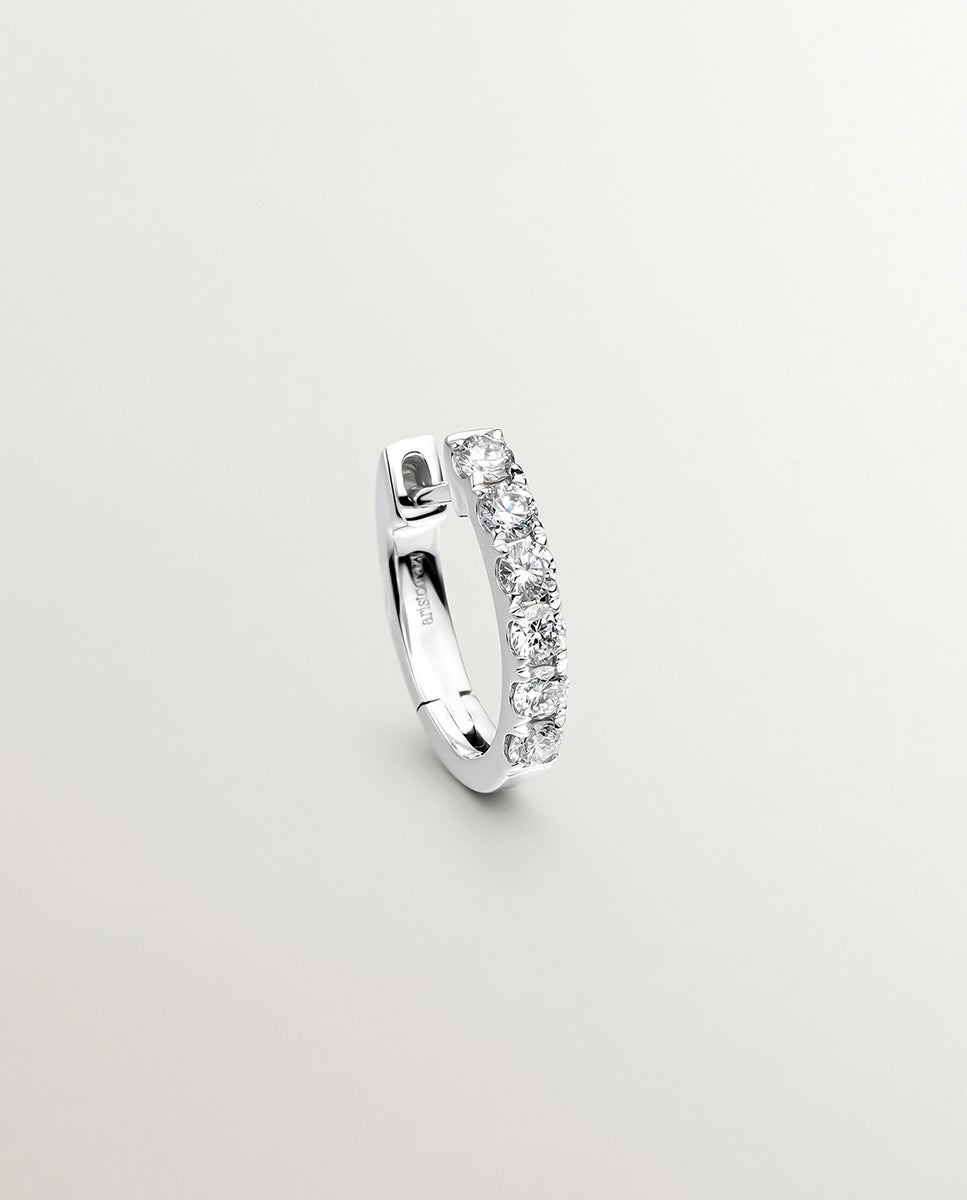 Brinco de Argola Individual de Ouro Branco 18k com Diamante em Lapidação Brilhante Branco-1