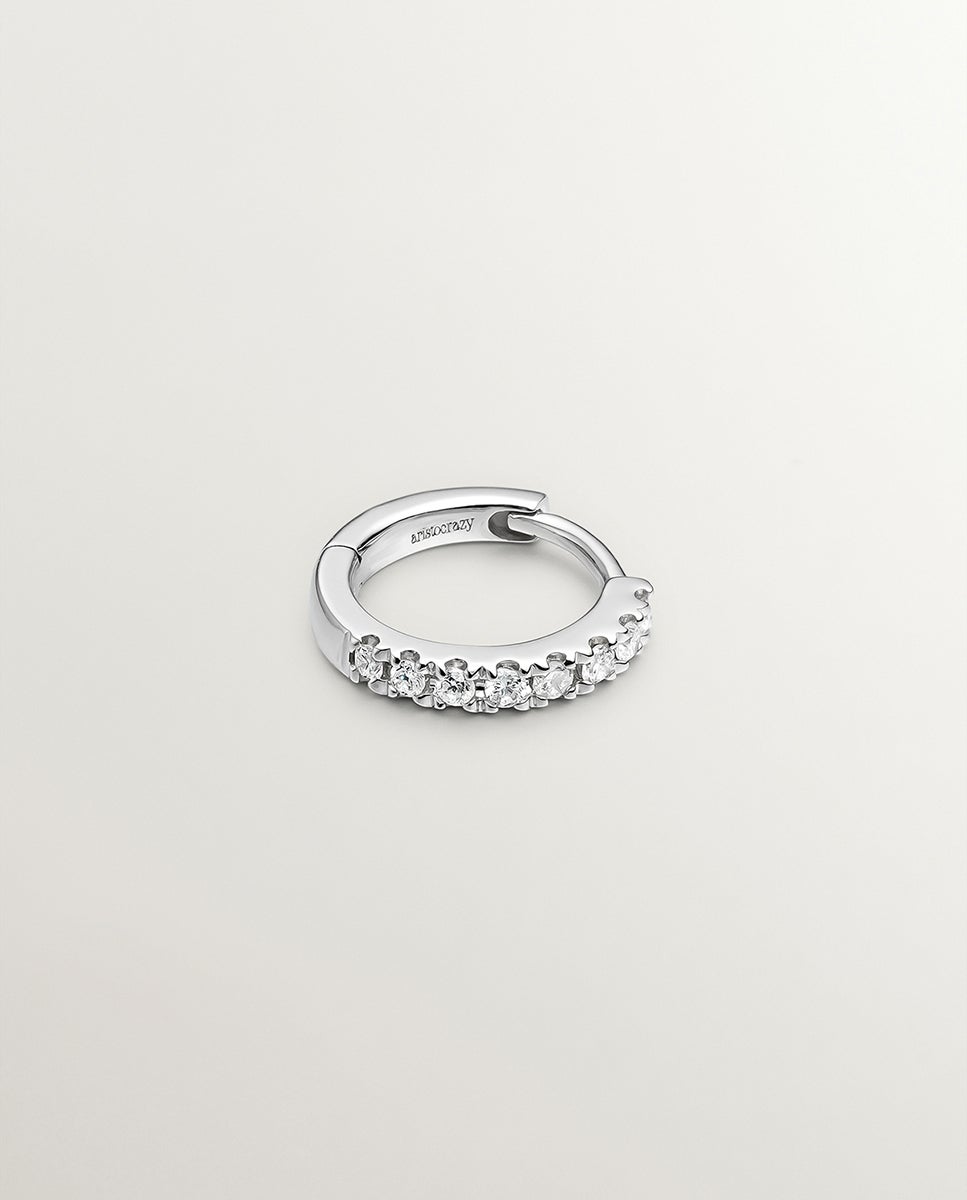 Brinco de Aro Individual de Ouro Branco de 18K com Diamante em Lapidação Brilhante Branco-3