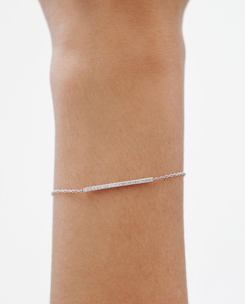 Pulseira de Ouro Branco de 18k com Diamantes em Tamanho Brilhante Branco-2