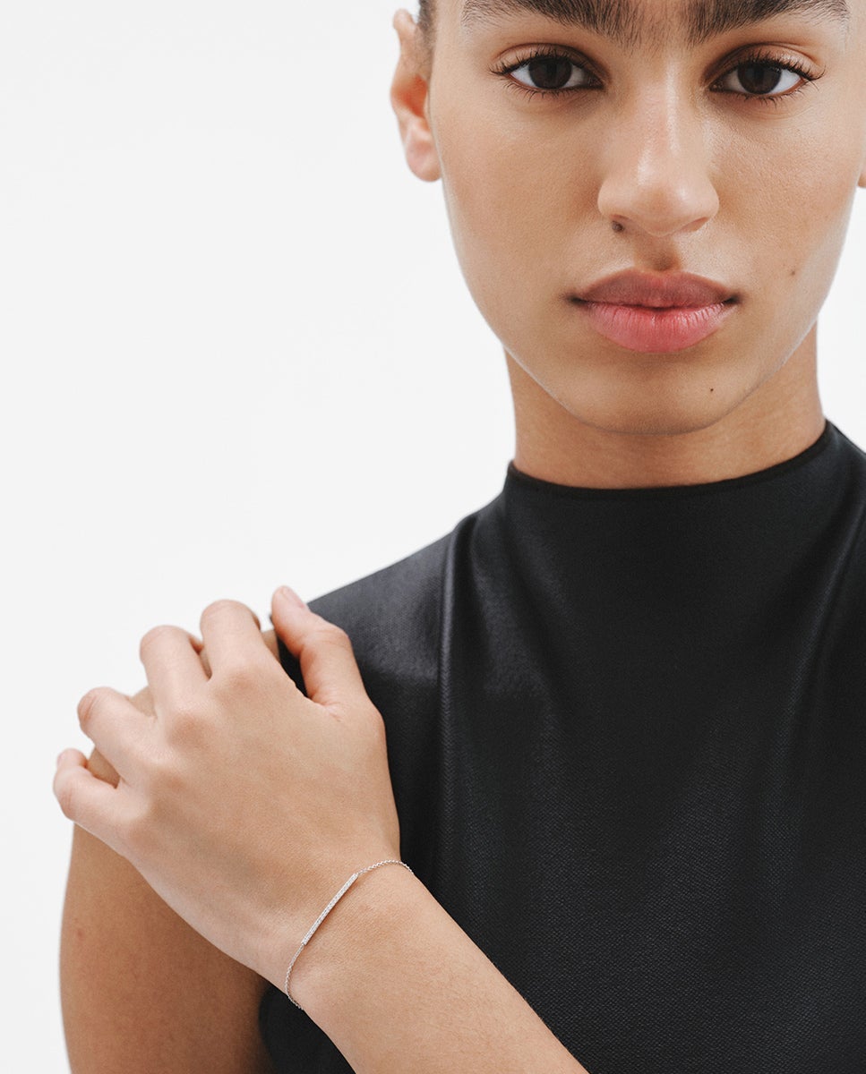 Pulseira de Ouro Branco de 18k com Diamantes em Tamanho Brilhante Branco-4