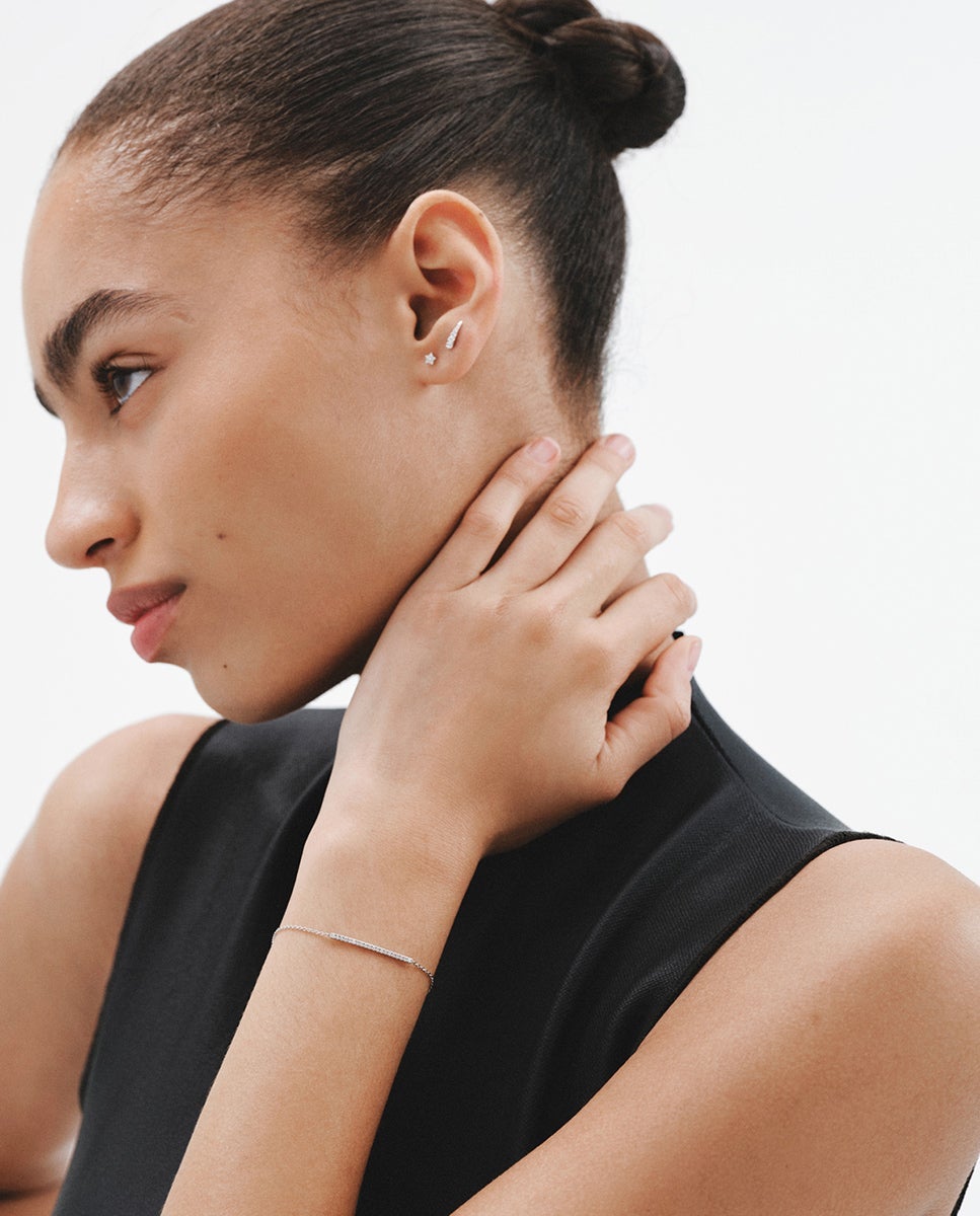 Pulseira de Ouro Branco de 18k com Diamantes em Tamanho Brilhante Branco-6