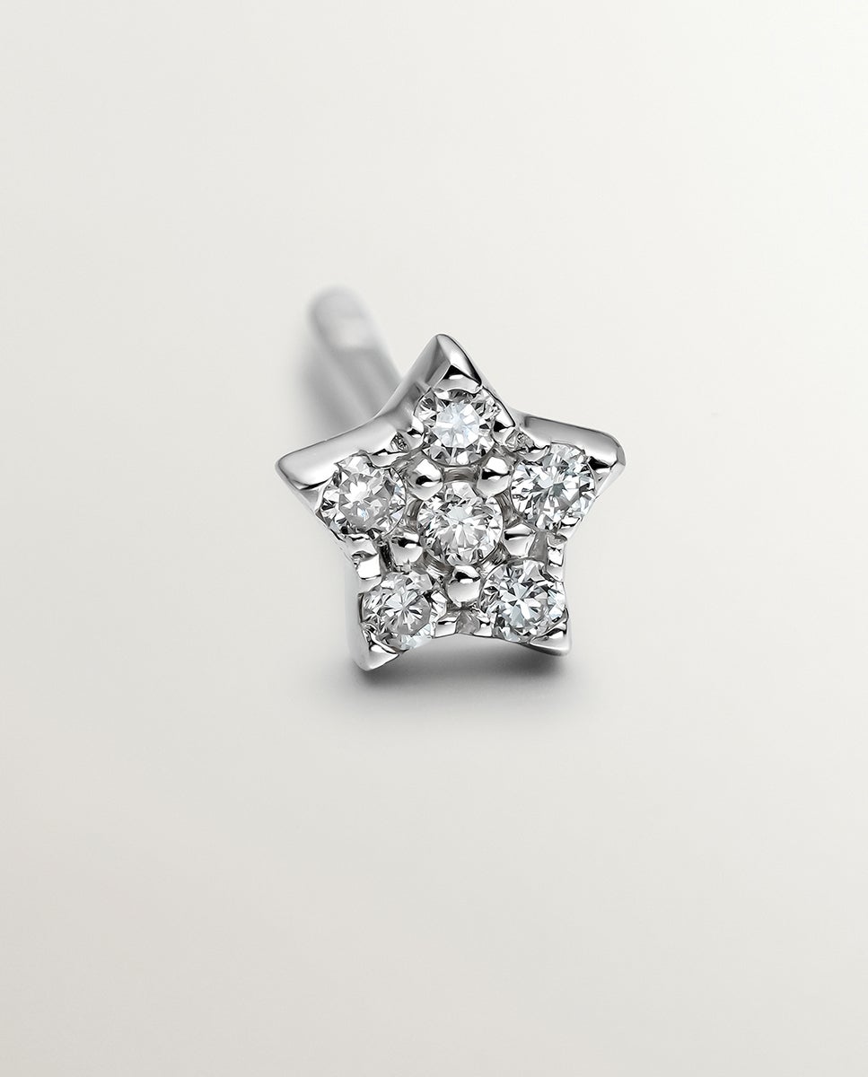 Brinco Individual de Ouro Branco 18k com Diamantes Branco-5