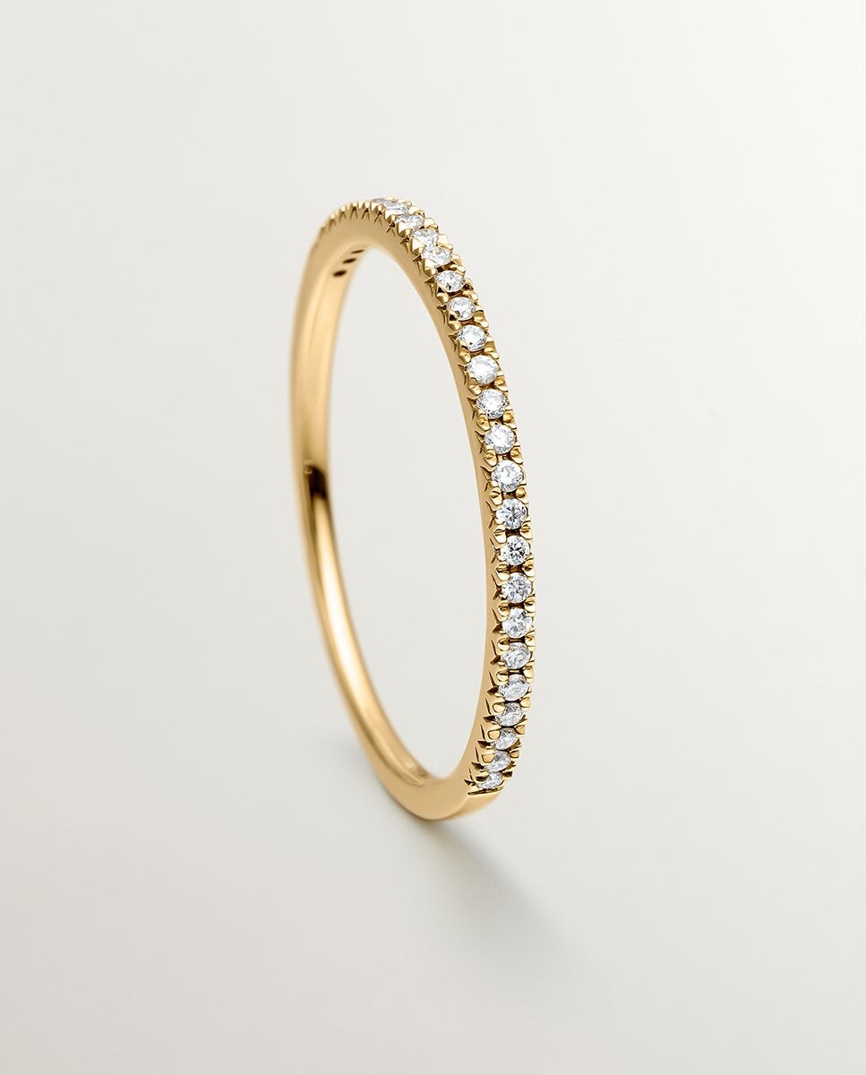 Anel de Ouro Amarelo de 18k com Diamantes em Corte Brilhante Branco-5