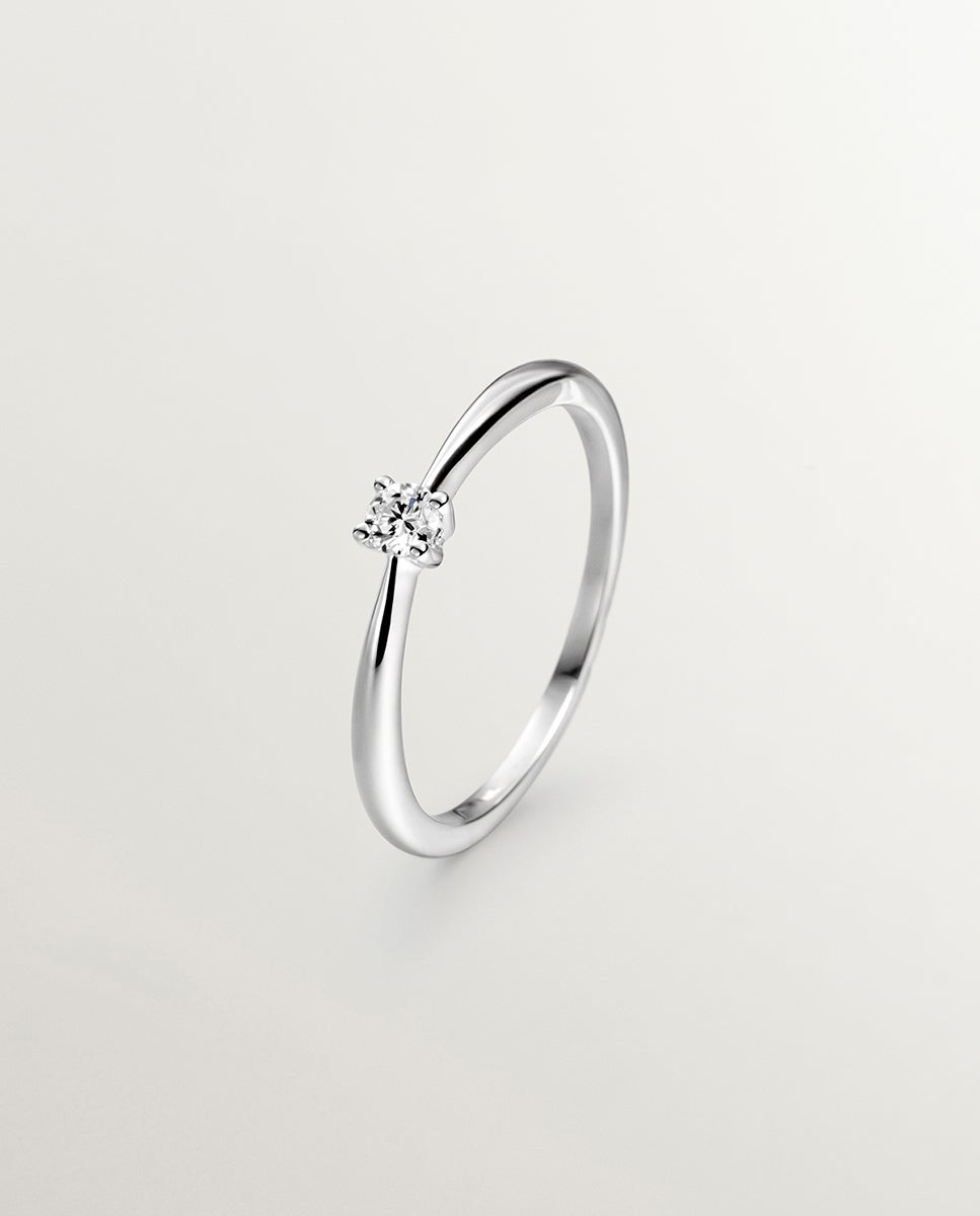 Anel de Ouro Amarelo de 18k com Diamante em Corte Brilhante Branco-1