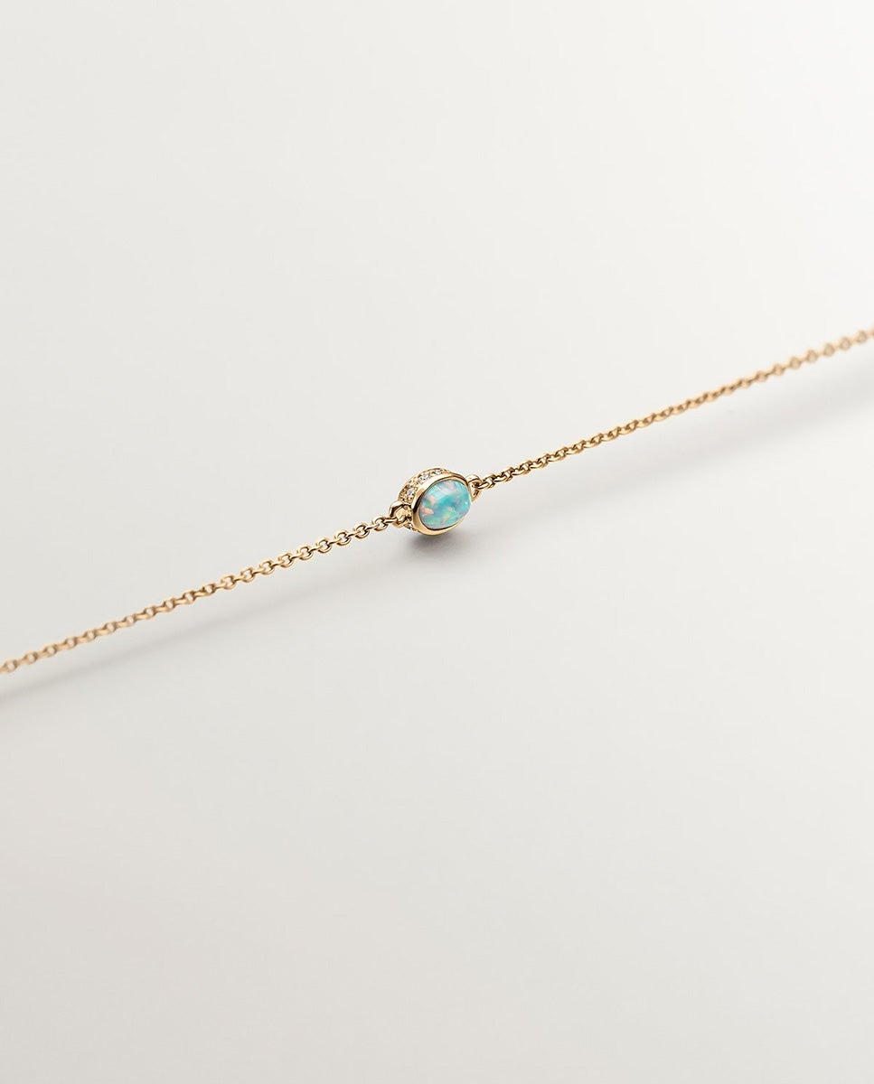 Pulseira de Ouro Amarelo de 18k com Ópalos Turquesas e Diamantes Azul oceano / Turquesa-3
