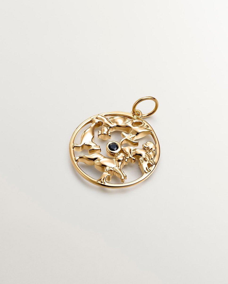 Charm de Prata 925 Banhada em Ouro Amarelo de 18k com Espinela Negra e Animais Preto-1