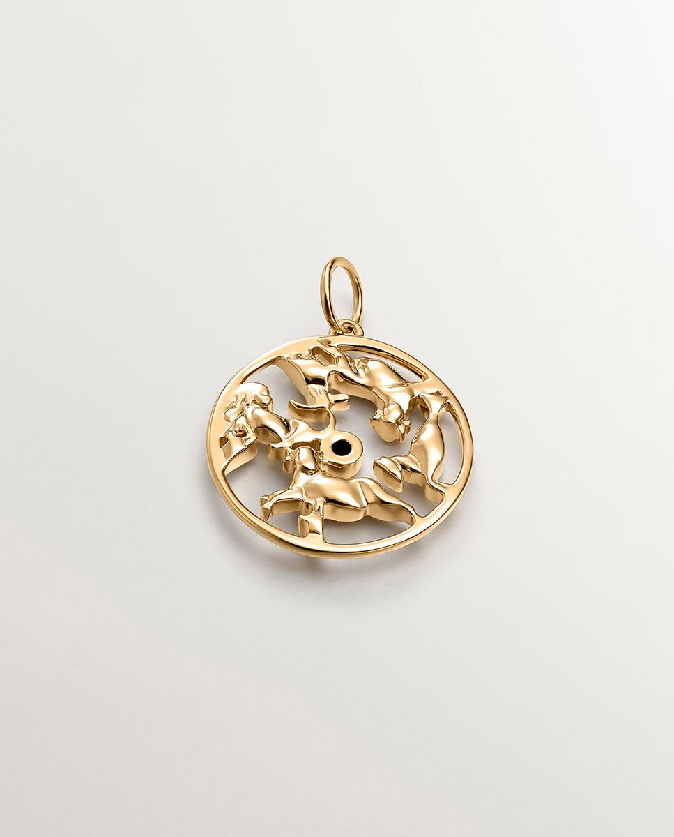 Charm de Prata 925 Banhada em Ouro Amarelo de 18k com Espinela Negra e Animais Preto-3