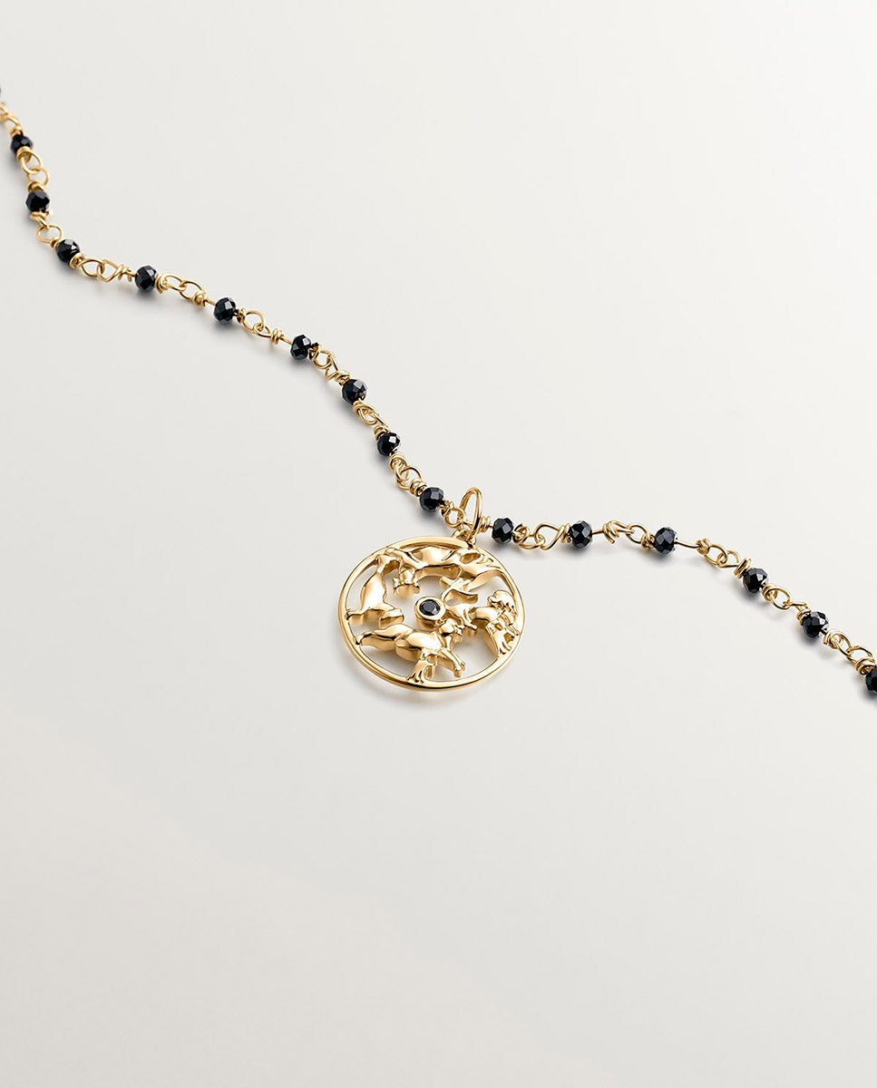 Charm de Prata 925 Banhada em Ouro Amarelo de 18k com Espinela Negra e Animais Preto-5