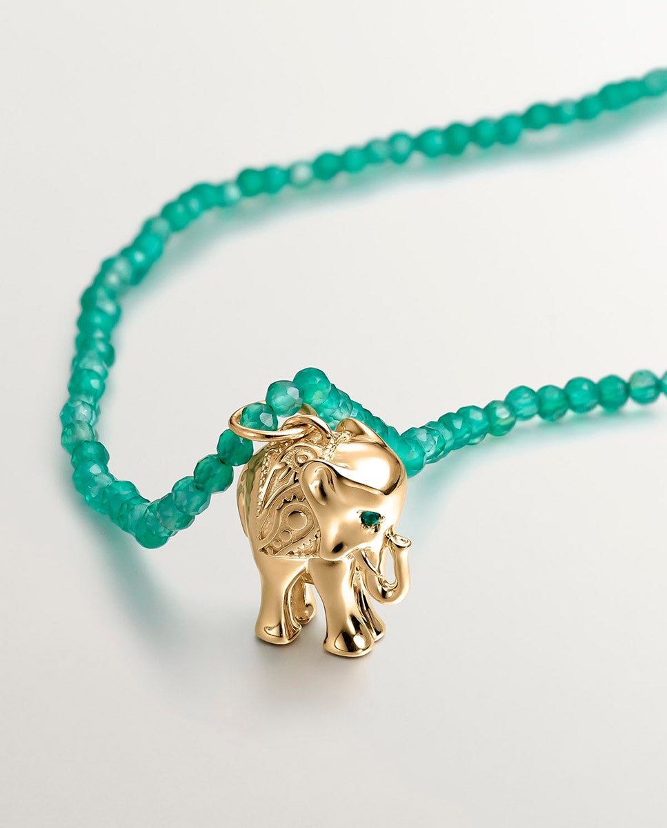 Charm de Prata Banhada em Ouro Amarelo de 18K com Ónix Verde Verde-5