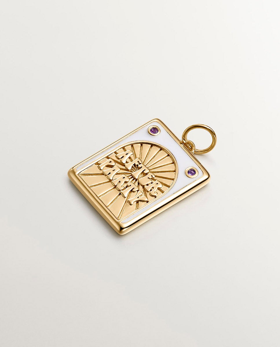 Imagem 0 de Charm de Prata 925 Banhada em Ouro Amarelo de 18k com Ametistas Roxas e Esmalte em Branco