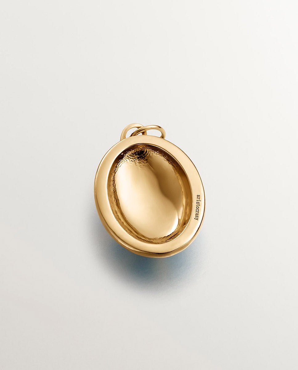 Charm de Prata 925 Banhada em Ouro Amarelo de 18k com Forma de Escudo com Coração e Esmalte Turquesa Ouro-3