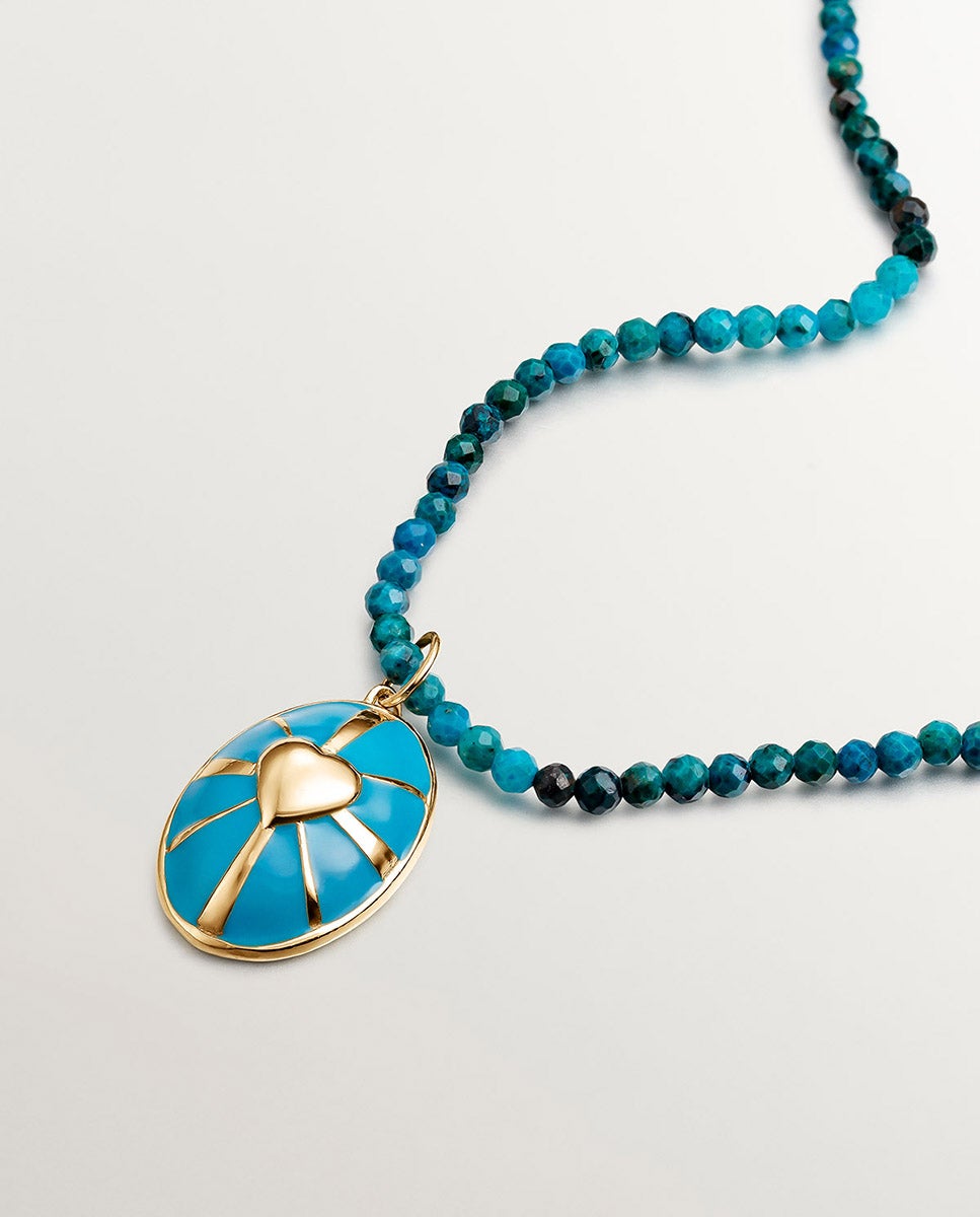 Charm de Prata 925 Banhada em Ouro Amarelo de 18k com Forma de Escudo com Coração e Esmalte Turquesa Ouro-5
