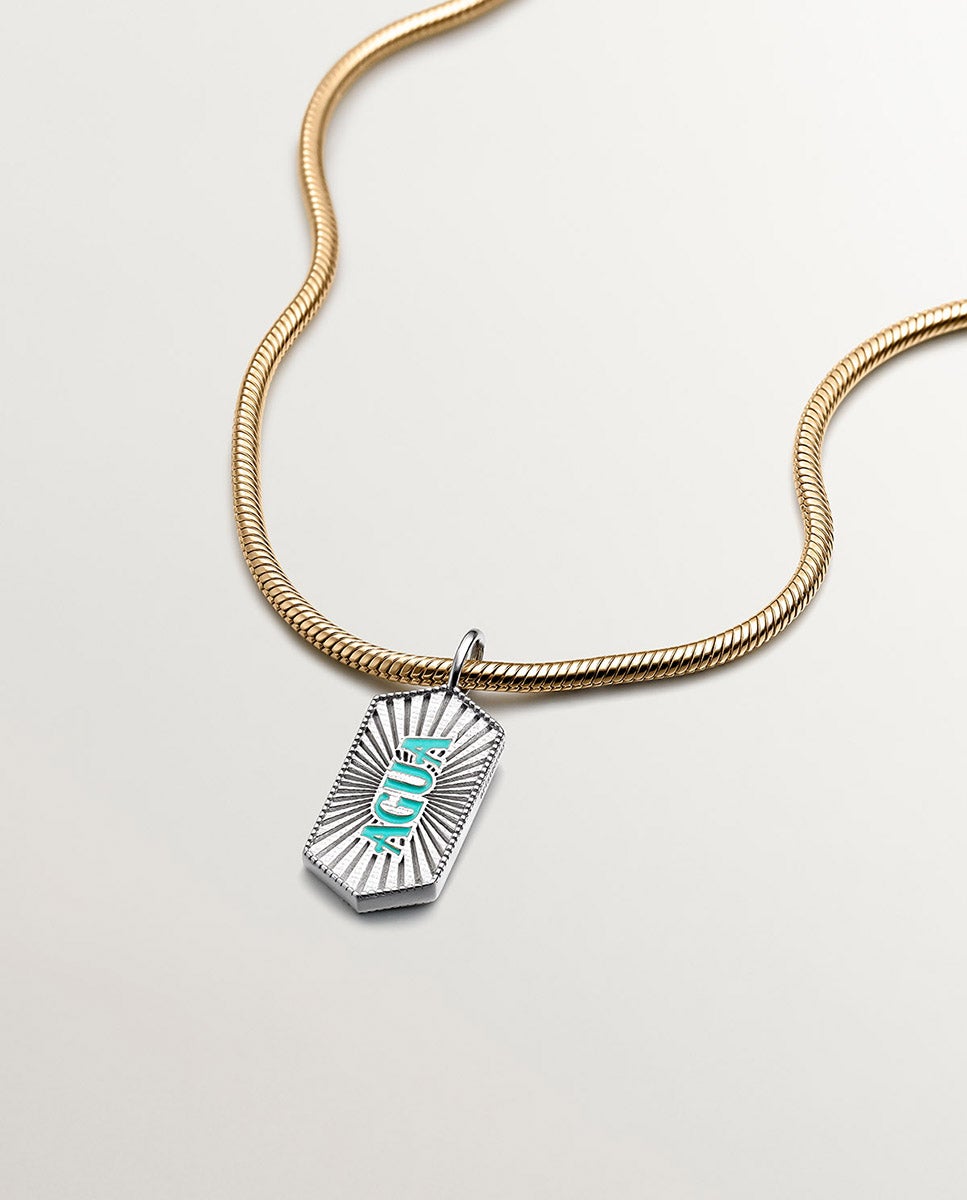 Charm de Prata 925 Água com Esmalte Turquesa Azul-3