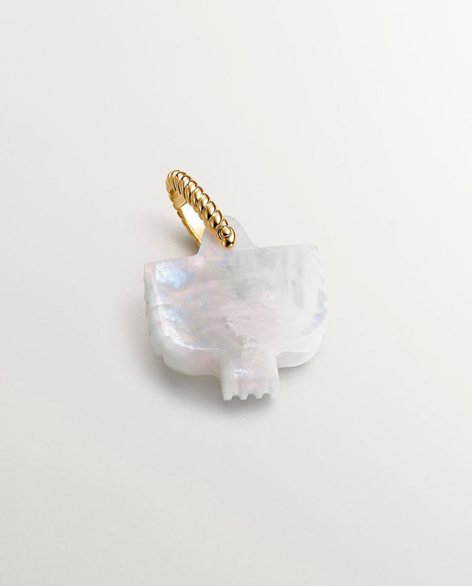 Charm de Pedra Lua Arco-íris com Argola de Prata 925 Banhada a Ouro Amarelo de 18k com Forma de Totem Águia Multicolor-3