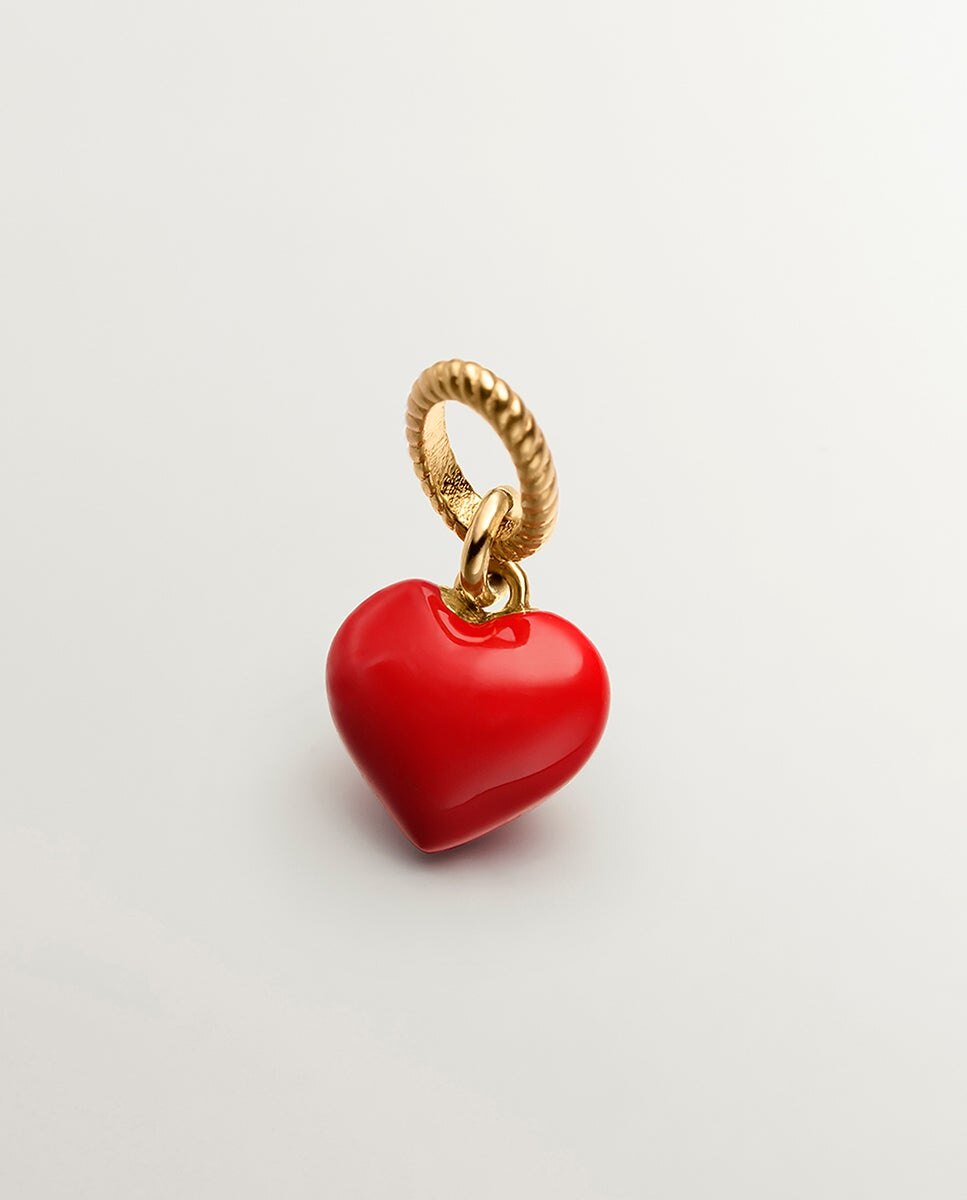 Charm de Prata 925 Banhada em Ouro Amarelo de 18k com Forma de Coração e Esmalte Vermelho Ouro-3