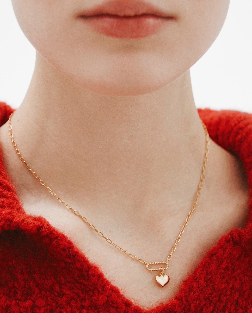 Colar de Elos Forza de Prata 925 Banhada em Ouro Amarelo de 18k com Coração Ouro-2