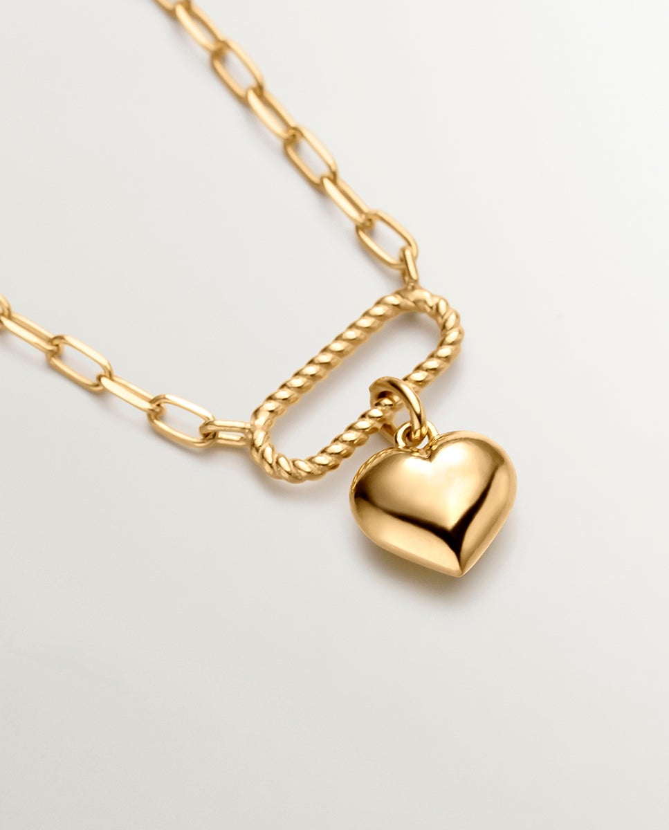 Colar de Elos Forza de Prata 925 Banhada em Ouro Amarelo de 18k com Coração Ouro-3