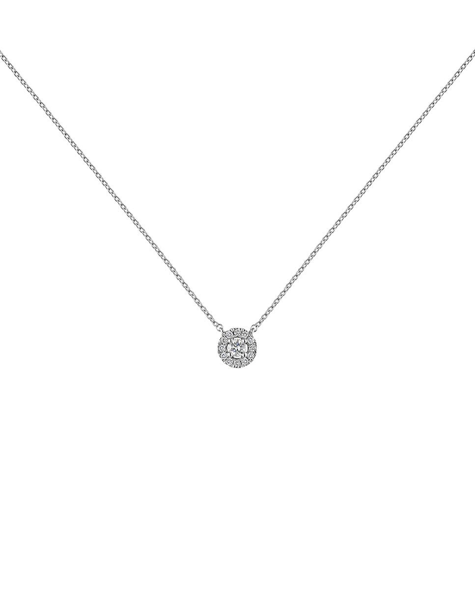 Pendente de Ouro Branco 18k com Diamante Central de 0,05cts e Orla de Diamantes Branco-3