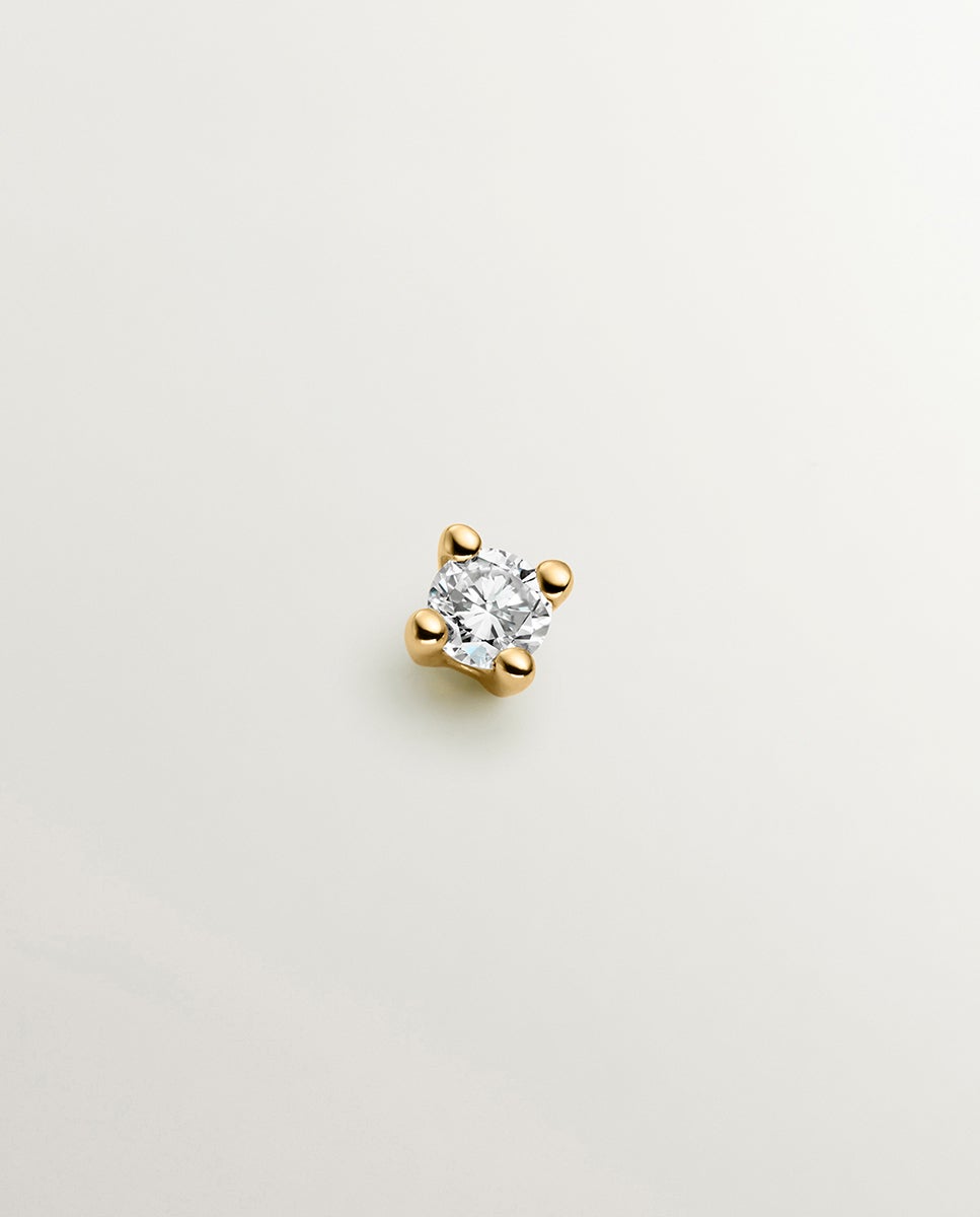 Brinco Individual de Ouro Amarelo de 18k com Diamante de 0,05cts Branco-1