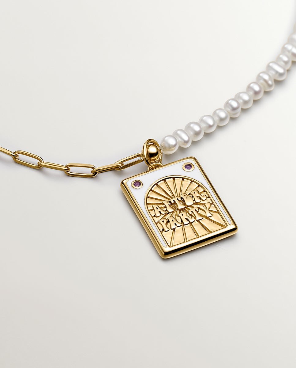 Colar de Elos em Prata 925 Banhada em Ouro Amarelo de 18k com Pérolas Branco-3