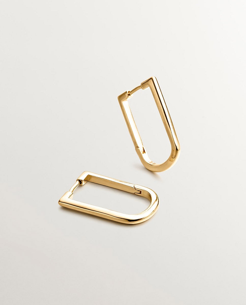 Brincos de Argola Semi Retangular de Prata 925 Banhada em Ouro Amarelo de 18k Ouro-1