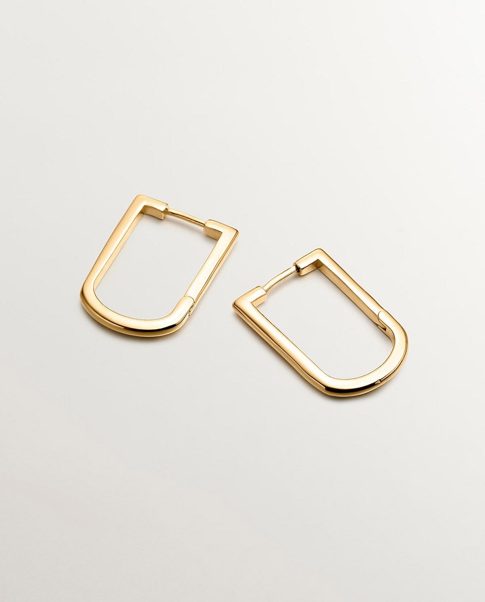 Brincos de Argola Semi Retangular de Prata 925 Banhada em Ouro Amarelo de 18k Ouro-3