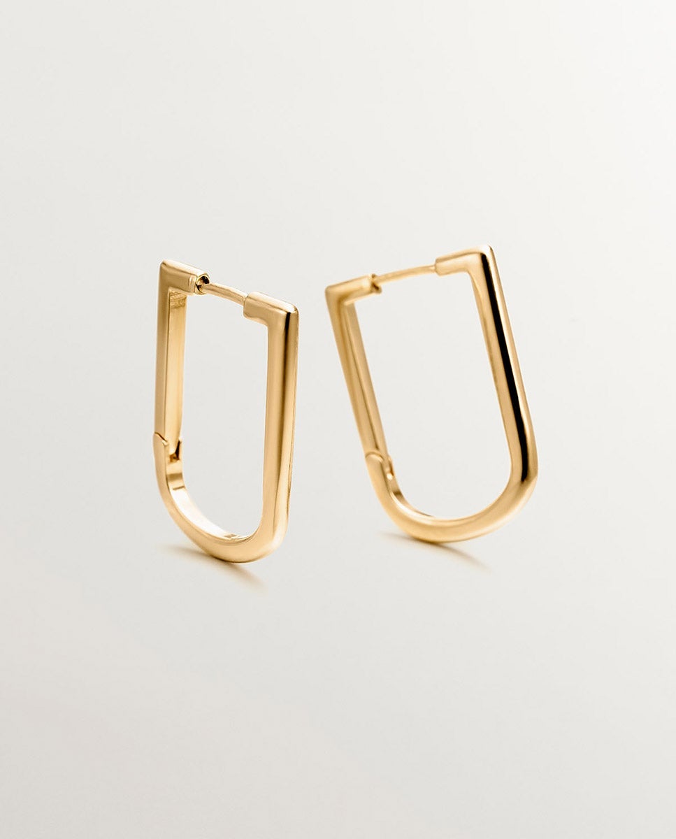 Brincos de Argola Semi Retangular de Prata 925 Banhada em Ouro Amarelo de 18k Ouro-5