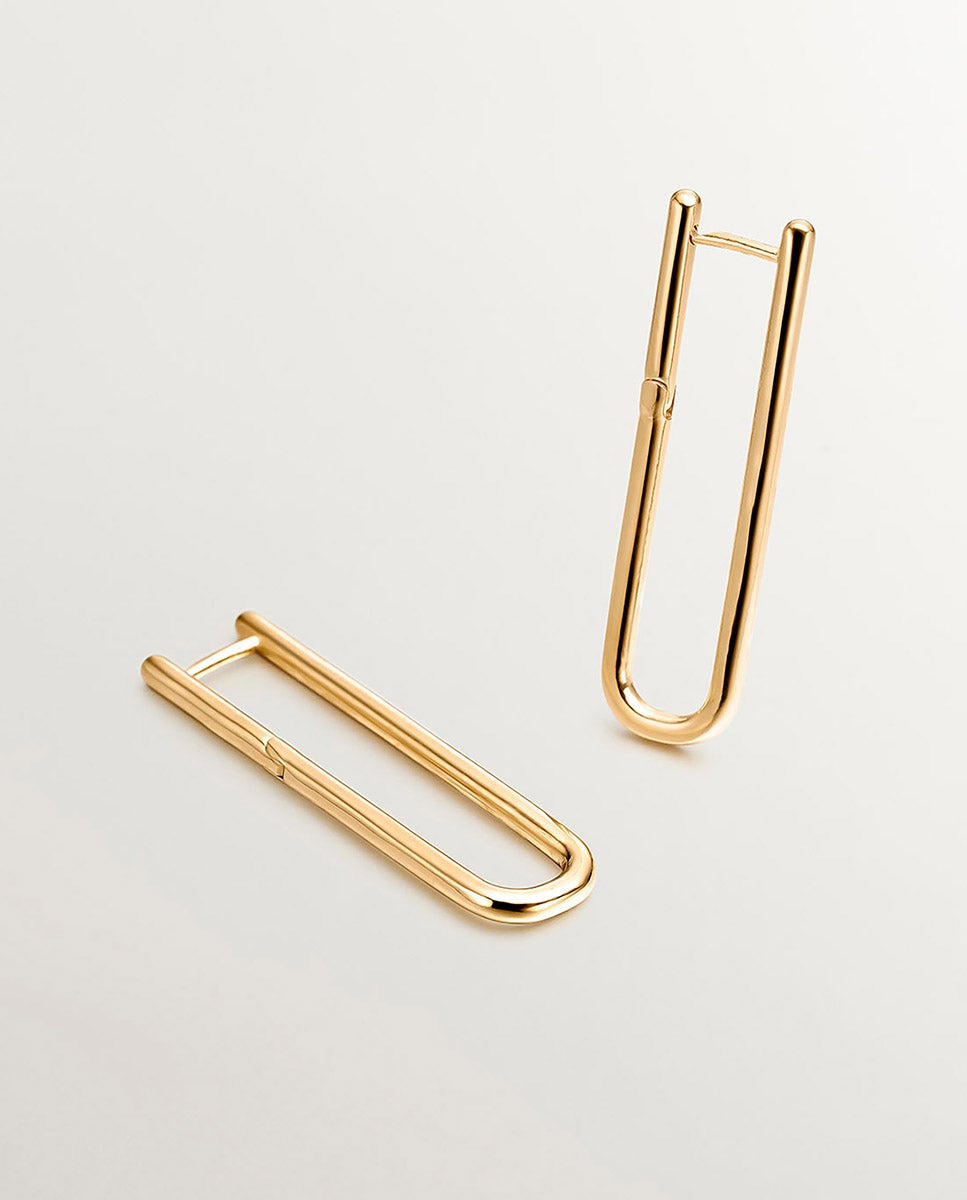 Brincos de Argola Extra Comprida de Prata 925 Banhada a Ouro Amarelo de 18k Ouro-1