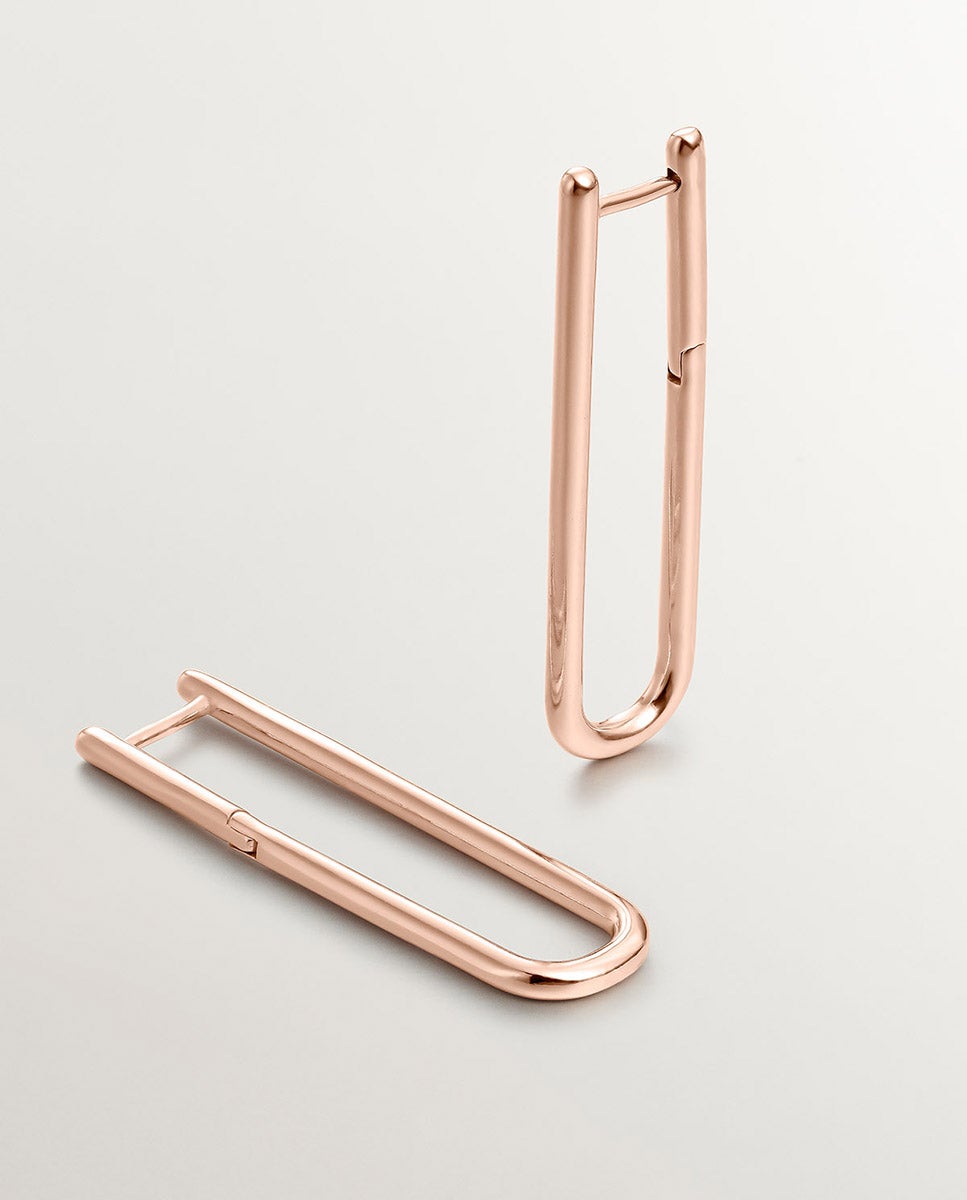 Brincos de Argola Extra Comprida de Prata 925 Banhada em Ouro Rosa de 18k Rosa-1