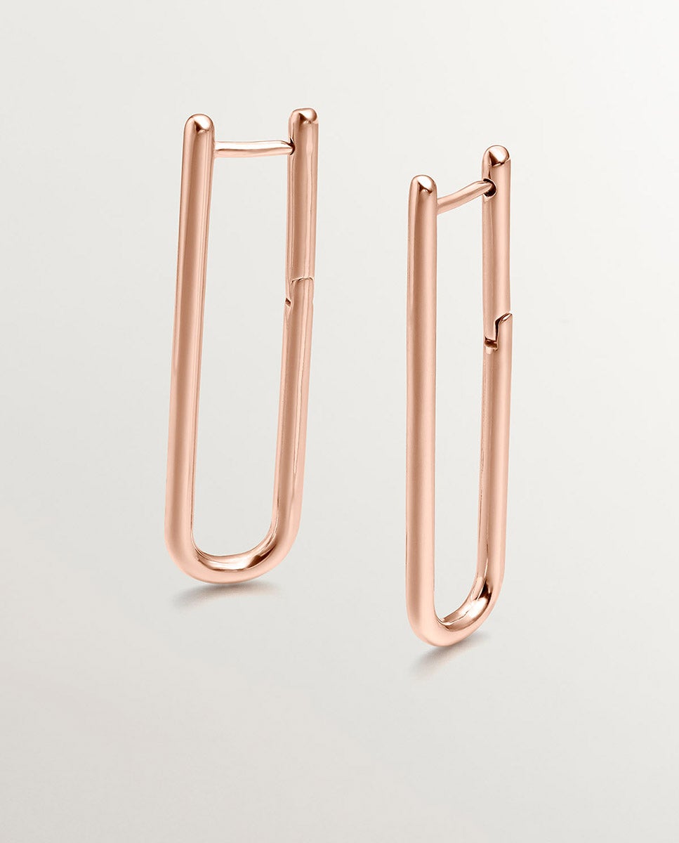 Brincos de Argola Extra Comprida de Prata 925 Banhada em Ouro Rosa de 18k Rosa-4