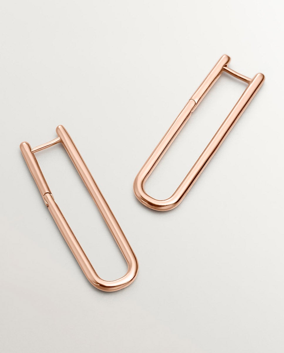 Brincos de Argola Extra Comprida de Prata 925 Banhada em Ouro Rosa de 18k Rosa-6