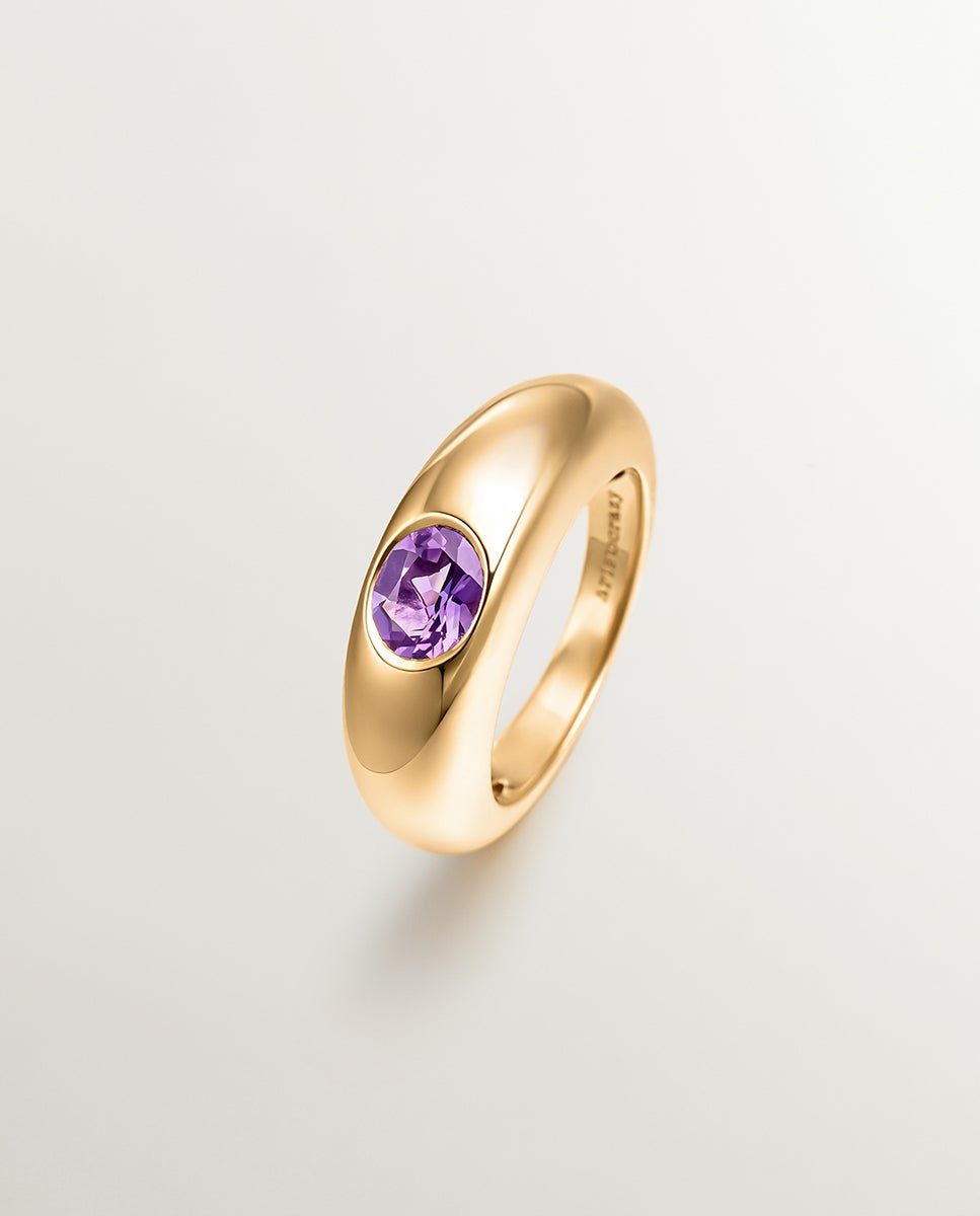 Anel de Prata 925 Banhada em Ouro Amarelo de 18k com Ametista Roxa Roxo-1