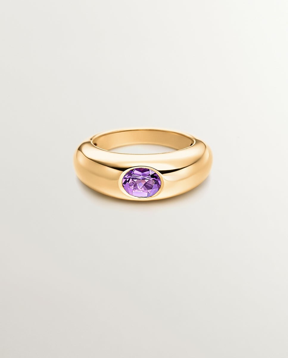 Anel de Prata 925 Banhada em Ouro Amarelo de 18k com Ametista Roxa Roxo-3