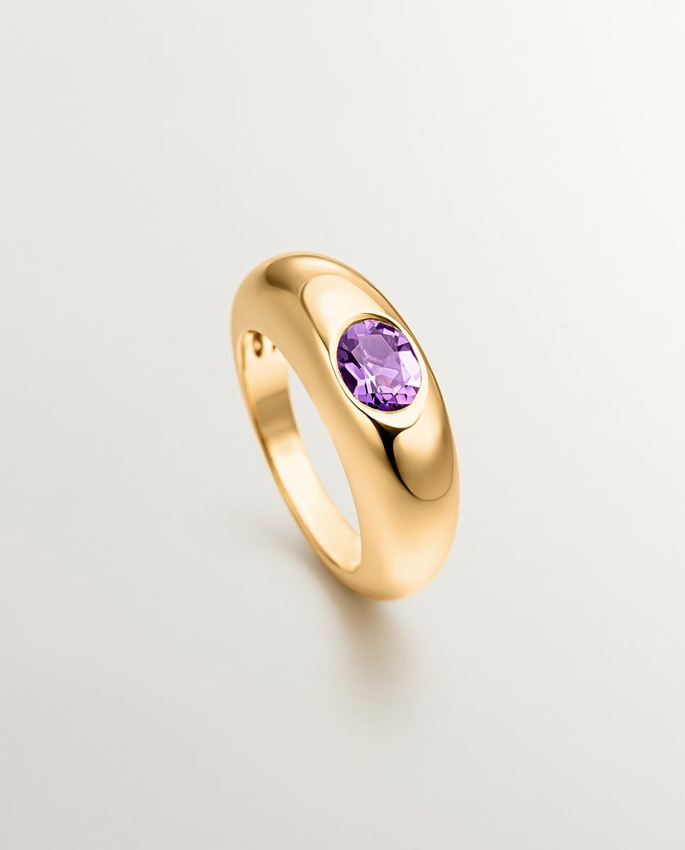 Anel de Prata 925 Banhada em Ouro Amarelo de 18k com Ametista Roxa Roxo-5
