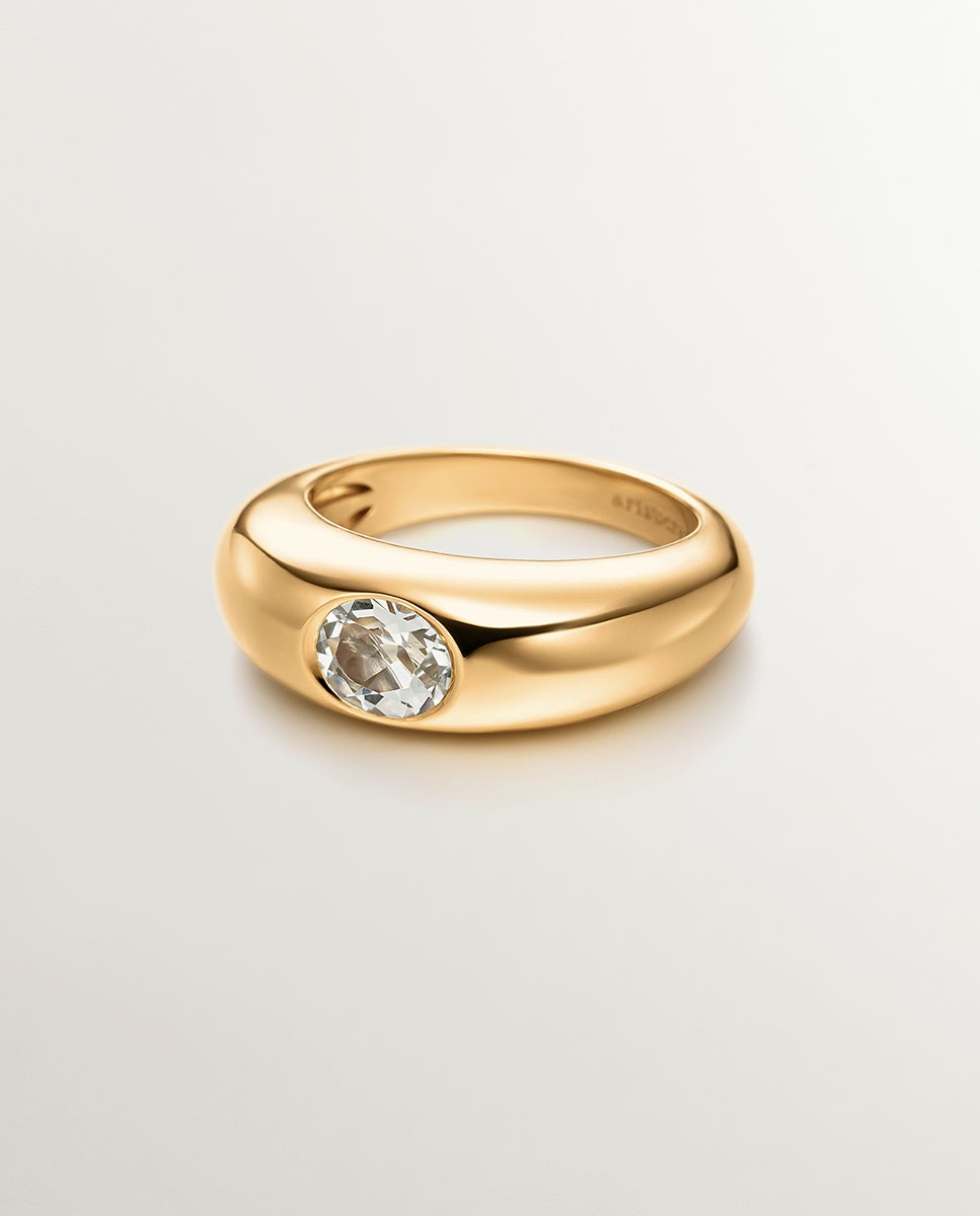 Anel de Prata 925 Banhada em Ouro Amarelo de 18k com Quartzo Verde Verde-3