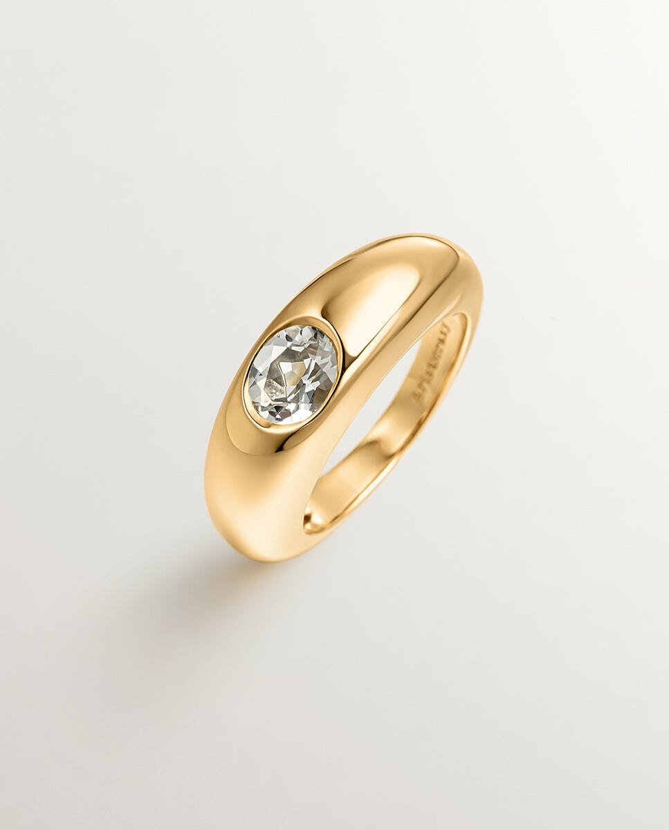 Anel de Prata 925 Banhada em Ouro Amarelo de 18k com Quartzo Verde Verde-5