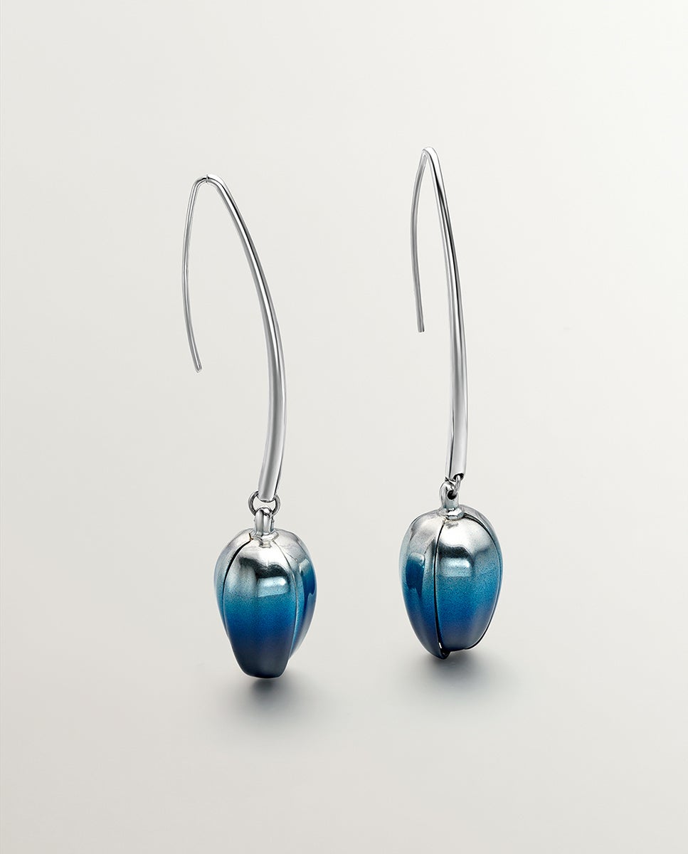 Brincos de Prata 925 com Forma de Orquídea com Esmalte Azul Degradado e Efeito Polido Azul-3