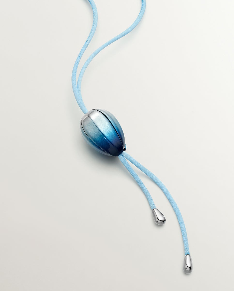 Colar de Cordão e Prata 925 com Forma de Orquídea, Esmalte Azul Degradado e Efeito Polido Azul-5