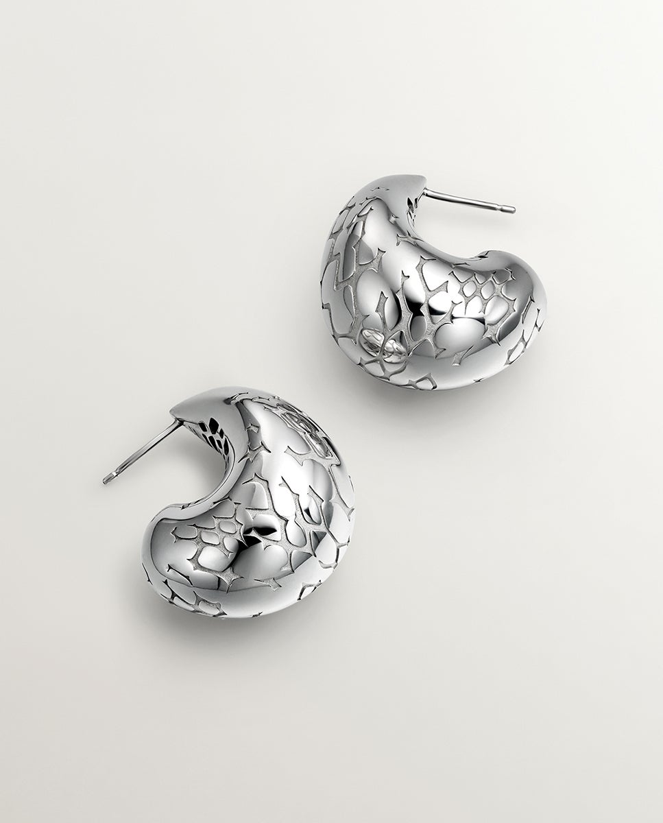 Brincos de Gota de Prata 925 e Textura de Serpente Prata-1