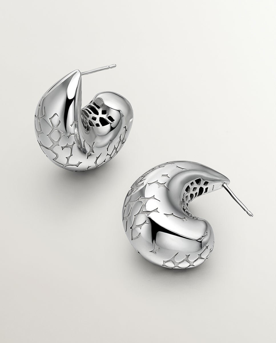 Brincos de Gota de Prata 925 e Textura de Serpente Prata-6