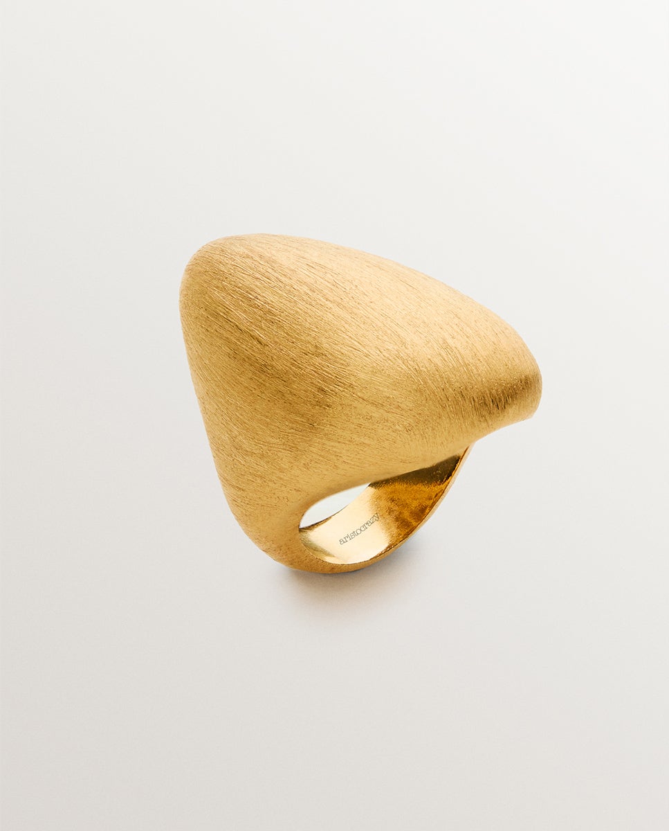 Anel Ovalado de Prata 925 Banhada em Ouro Amarelo de 18k com Textura Ouro-4