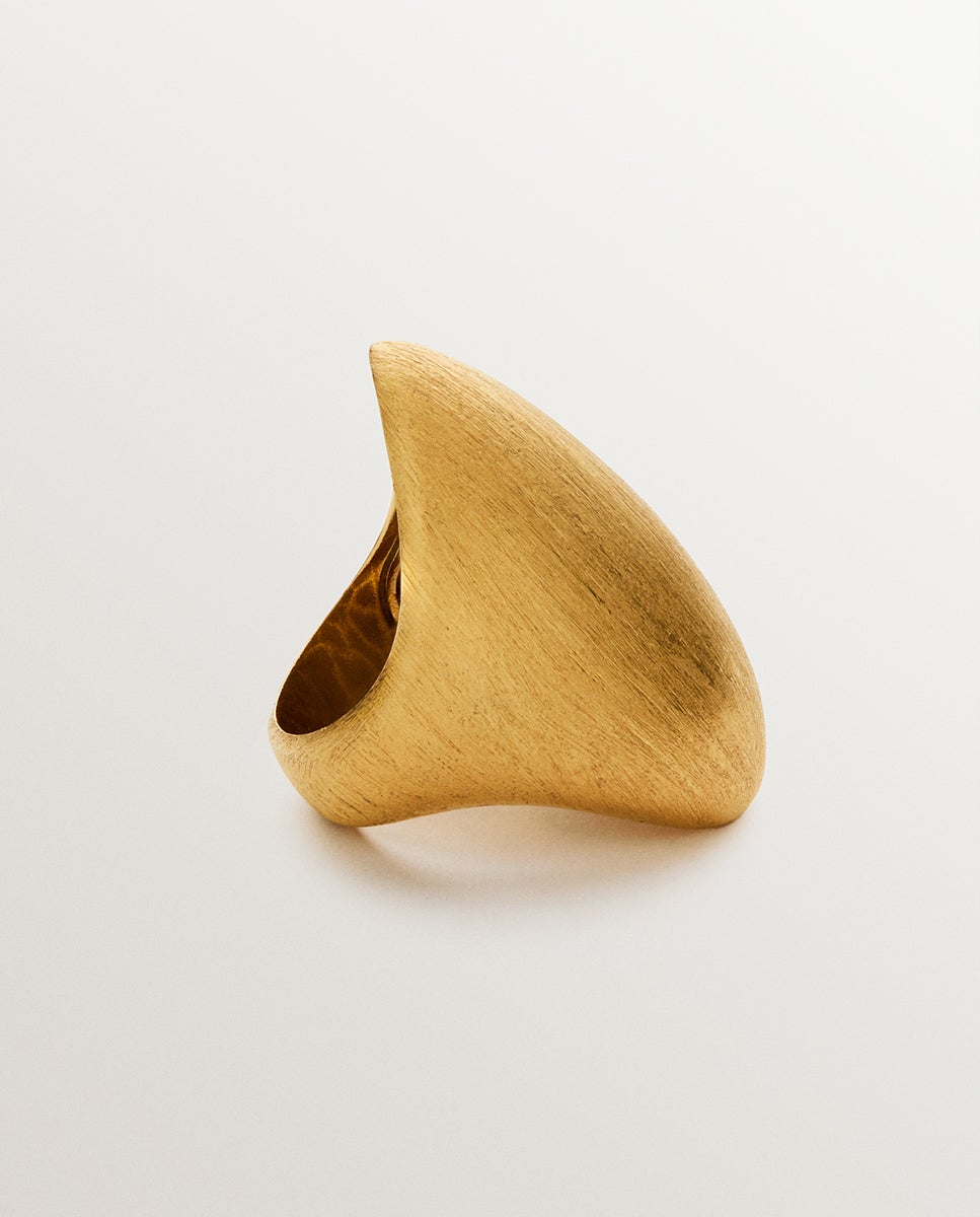 Anel Ovalado de Prata 925 Banhada em Ouro Amarelo de 18k com Textura Ouro-6