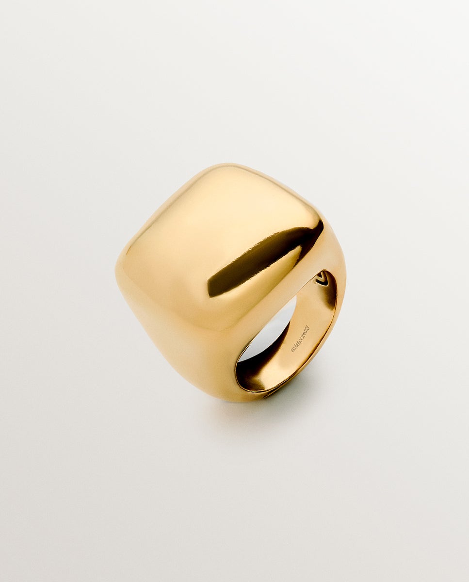 Anel Quadrado de Prata 925 Banhada em Ouro Amarelo de 18k com Efeito Polido Ouro-3