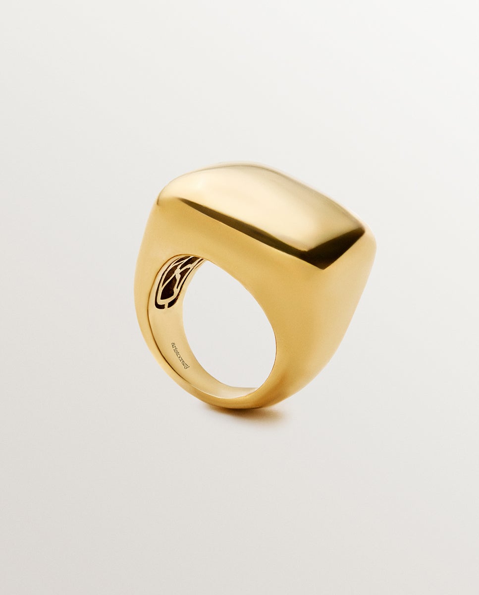Anel Quadrado de Prata 925 Banhada em Ouro Amarelo de 18k com Efeito Polido Ouro-6