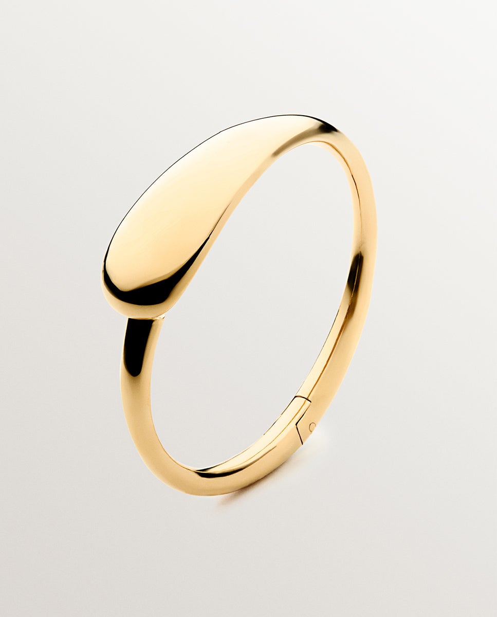 Pulseira Rígida de Prata 925 Banhada a Ouro Amarelo de 18k com Efeito Polido Ouro-1