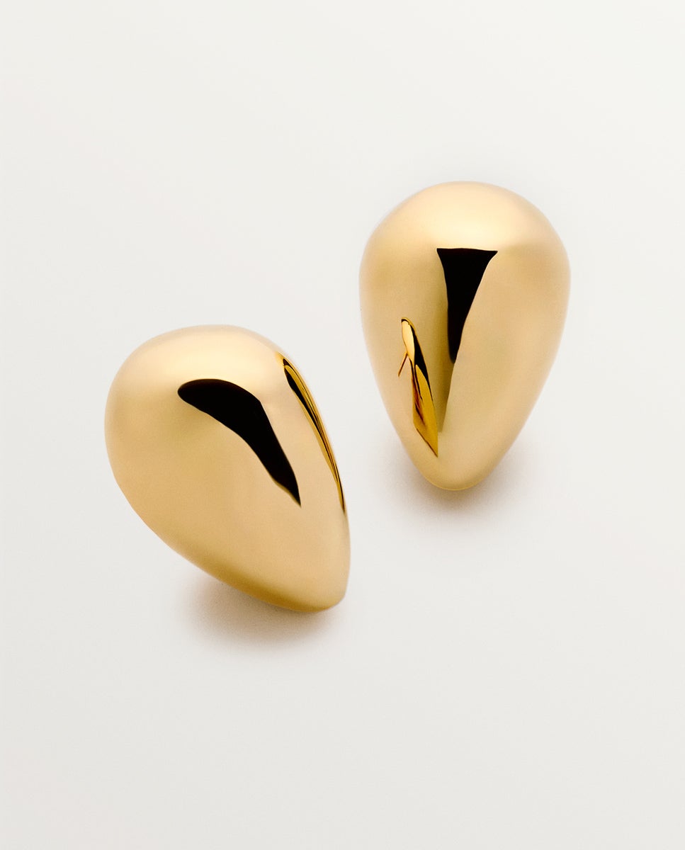 Brincos de Gota Médios de Prata 925 Banhada a Ouro Amarelo de 18k com Efeito Polido Ouro-1